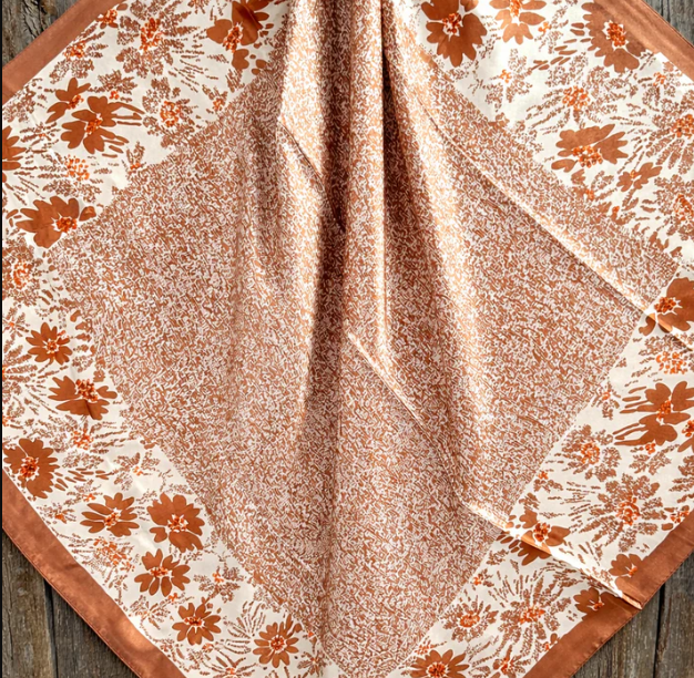 WR3352 Cowgirl Cream & Brown Floral Wild Rag Scarf