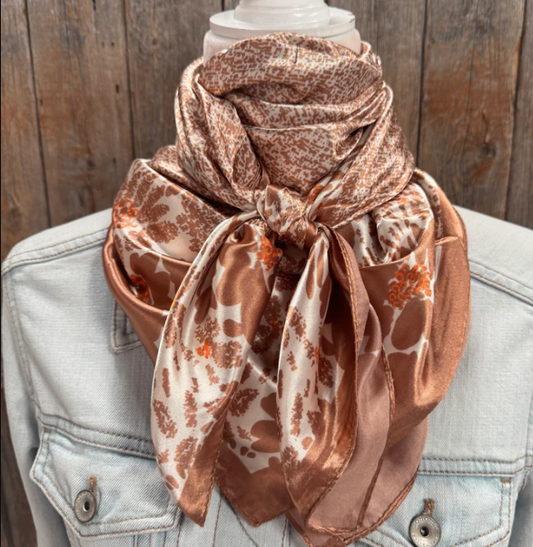 WR3352 Cowgirl Cream & Brown Floral Wild Rag Scarf