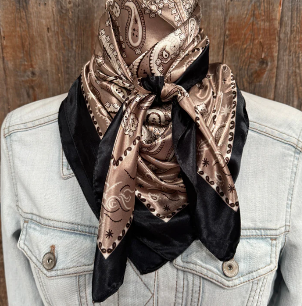 WR3383 Cowgirl Black & Tan Floral Wild Rag Scarf