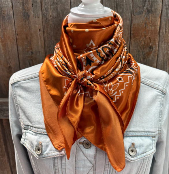 WR3432 Cowgirl Rust Paisley Rag Scarf