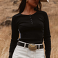 224030RW Ringer's Western Women's Laila Long Sleeve Rib Top Black