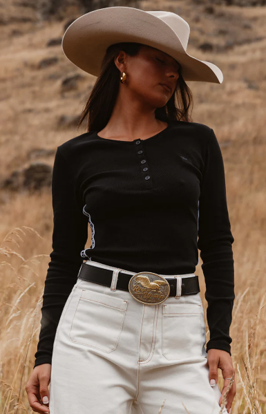 224030RW Ringer's Western Women's Laila Long Sleeve Rib Top Black