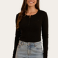 224030RW Ringer's Western Women's Laila Long Sleeve Rib Top Black