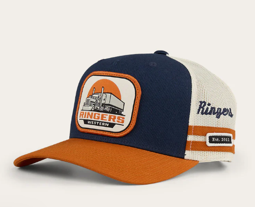 723154RW-NV/BORG Ringers Western Big Rig Trucker Cap Navy & Burnt Orange
