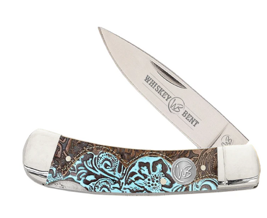 KWB13-38 Whiskey Bent Trapper Pocket Knife Single Locking Blade - Tooled Country