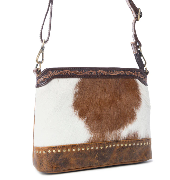 S-13801 Prairie Forge Studded Hairon Leather Bag in Rodeo Brown
