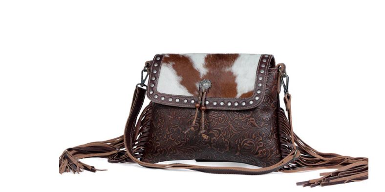 S-3339 Carved Blossoms Leather & Hairon Bag
