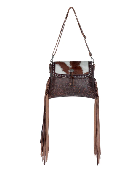 S-3339 Carved Blossoms Leather & Hairon Bag