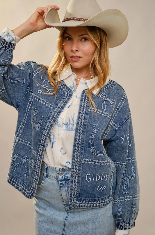 23883J Western Embroidery Denim Jacket