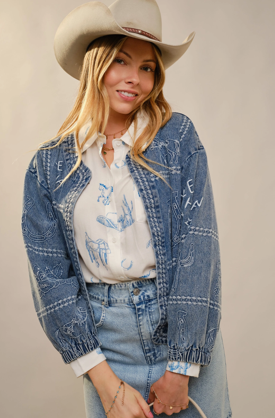 23883J Western Embroidery Denim Jacket