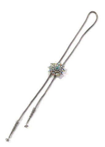 SN0098TQAB Western Crystal Flower Bolo Necklace