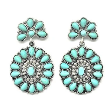 SE1625SBTQ Western Turquoise Concho Dangle Earrings
