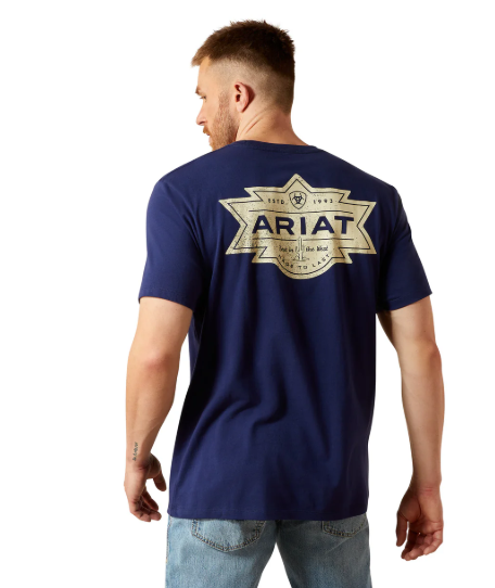 10065904 Ariat Men's Mesa Motif Lockup SS Tee Medieval Blue