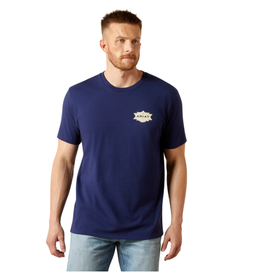 10065904 Ariat Men's Mesa Motif Lockup SS Tee Medieval Blue