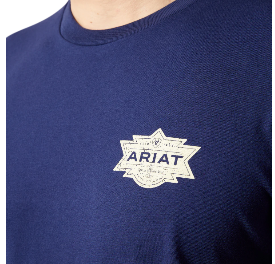 10065904 Ariat Men's Mesa Motif Lockup SS Tee Medieval Blue