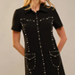 37796D USA Studded Collared Short Sleeve Mini Dress Black