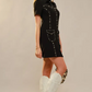 37796D USA Studded Collared Short Sleeve Mini Dress Black