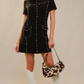 37796D USA Studded Collared Short Sleeve Mini Dress Black