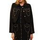 37795J USA Studded Round Neck Long Sleeve Detailed Jacket Black