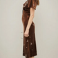 99598D USA Velvet Embroidered Midi Dress Brown