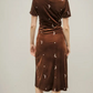 99598D USA Velvet Embroidered Midi Dress Brown