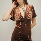 99598D USA Velvet Embroidered Midi Dress Brown