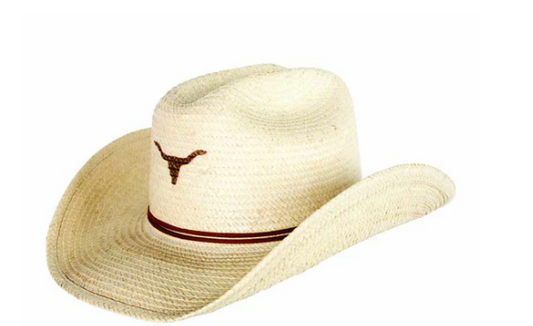 HGKC-1HB1 Kids Cattleman Palm Leaf Hat - Natural/Single Longhorn