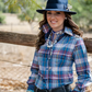 RR01-2014 Hitchley & Harrow Women's LS Shirt Plaid Blue, Burgundy, Beige & White