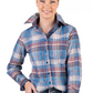 RR01-2014 Hitchley & Harrow Women's LS Shirt Plaid Blue, Burgundy, Beige & White