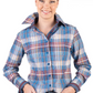 RR01-2014 Hitchley & Harrow Women's LS Shirt Plaid Blue, Burgundy, Beige & White