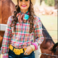 RR01-2009 Hitchley & Harrow Women's Fitted LS Pink. Green & Navy Check Shirt