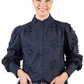 LC504-2000 Hitchley & Harrow Women's LC Collection Navy Embroidered Floral Shirt