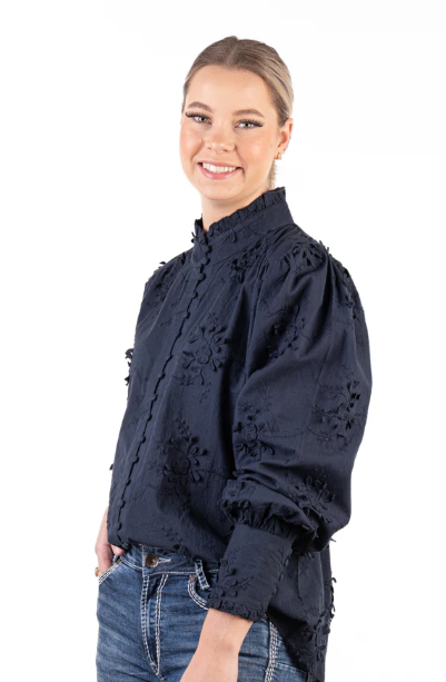 LC504-2000 Hitchley & Harrow Women's LC Collection Navy Embroidered Floral Shirt
