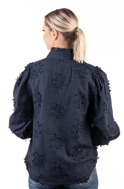 LC504-2000 Hitchley & Harrow Women's LC Collection Navy Embroidered Floral Shirt