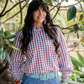 LC36-2008 Hitchley & Harrow Women's LC Collection Blue, Rust & White Gingham Shirt