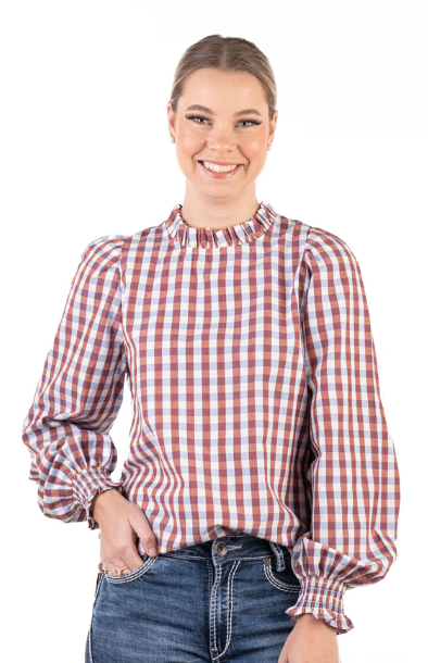 LC36-2008 Hitchley & Harrow Women's LC Collection Blue, Rust & White Gingham Shirt