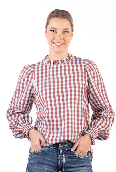 LC36-2008 Hitchley & Harrow Women's LC Collection Blue, Rust & White Gingham Shirt