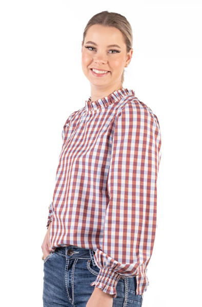 LC36-2008 Hitchley & Harrow Women's LC Collection Blue, Rust & White Gingham Shirt