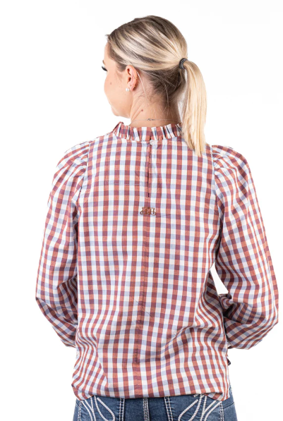 LC36-2008 Hitchley & Harrow Women's LC Collection Blue, Rust & White Gingham Shirt