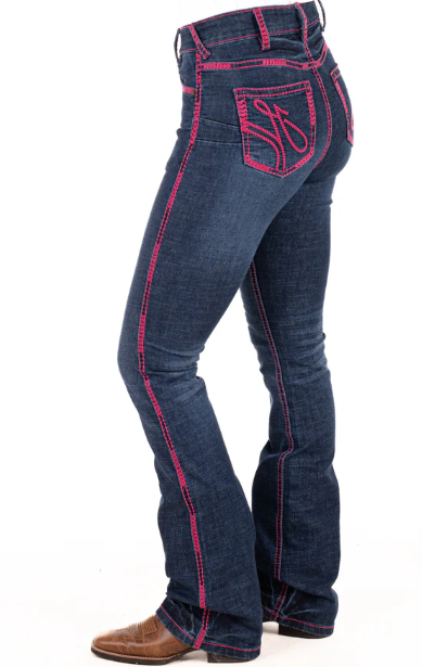 SR2241 Hitchley & Harrow Women's Ultra High Rise Hot Pink Stitch Jeans 35" Leg