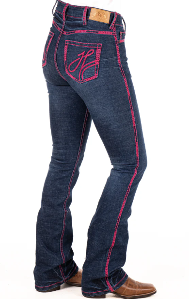 SR2241 Hitchley & Harrow Women's Ultra High Rise Hot Pink Stitch Jeans 35" Leg