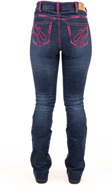 SR2241 Hitchley & Harrow Women's Ultra High Rise Hot Pink Stitch Jeans 35" Leg