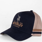 13191 Hitchley & Harrow Polo Horse Navy, Beige & Tan Trucker Cap