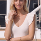 W1618TIA  Fine Knit ruffled sleeveless Top Ivory