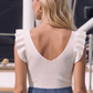 W1618TIA  Fine Knit ruffled sleeveless Top Ivory