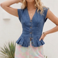 W1621TIA  Button down Pleat denim top