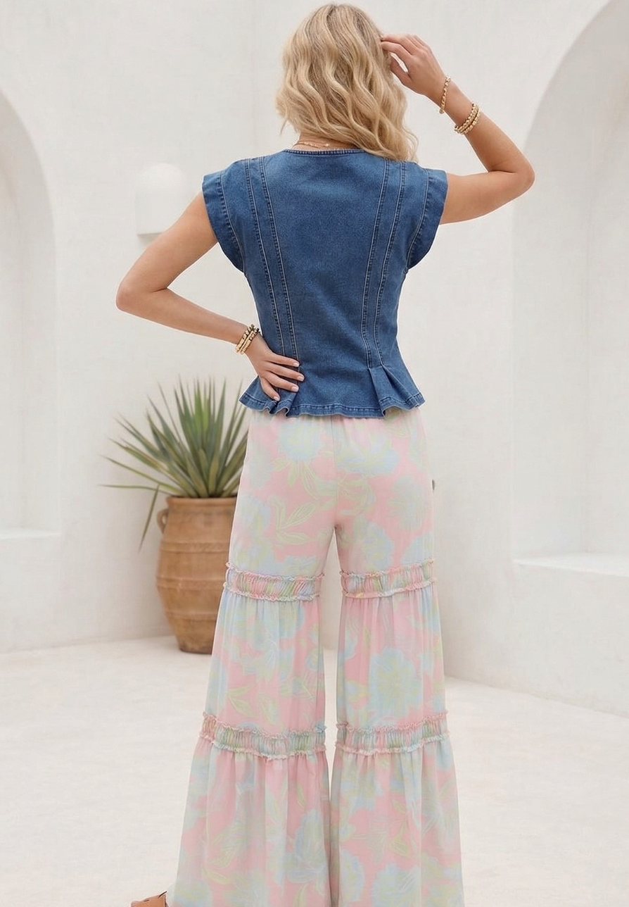 W1621TIA  Button down Pleat denim top