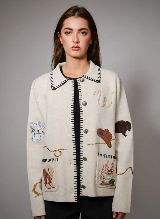 15516W  Western Embroidered sweater