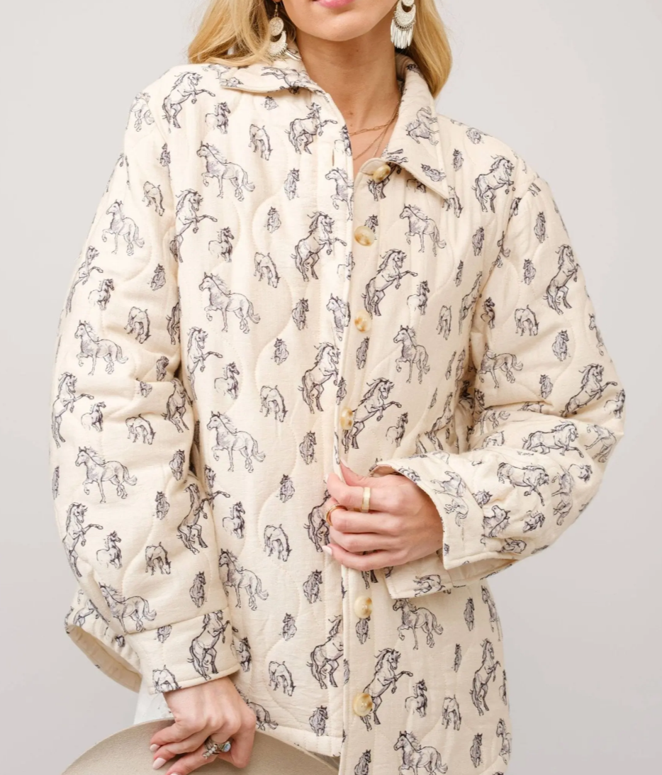 36344J  Quilted Western Horse print Jacket