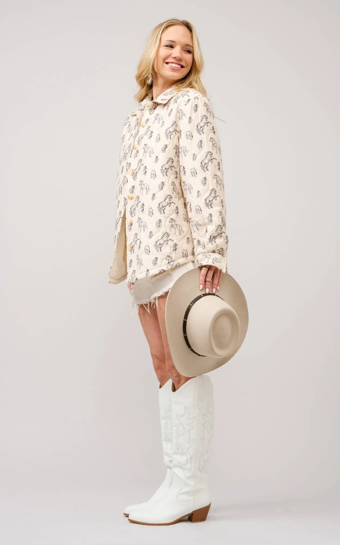 36344J  Quilted Western Horse print Jacket